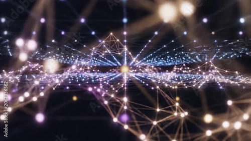 Abstract blue digital network grid background.