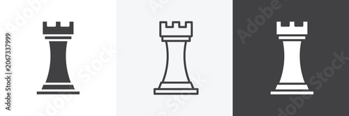 Schilderij op canvas Chess rook icons in Thin line black color