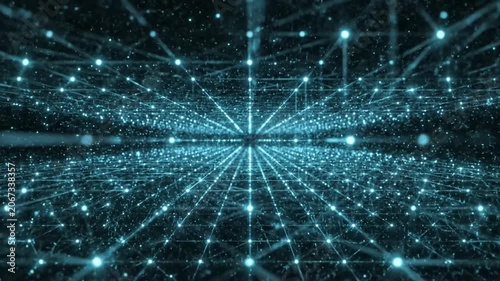 Abstract blue digital network with lights and lines