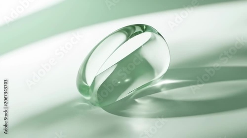 Transparent green capsule on a green surface with light and shadow