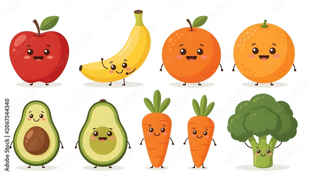 Fototapeta premium cheerful fruit and vegetable friends promoting healthy nutrition