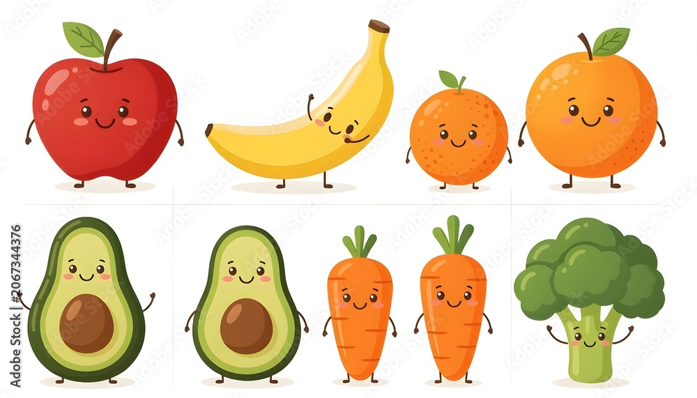 Fototapeta premium cute fruit and vegetable friends collection for healthy eating education