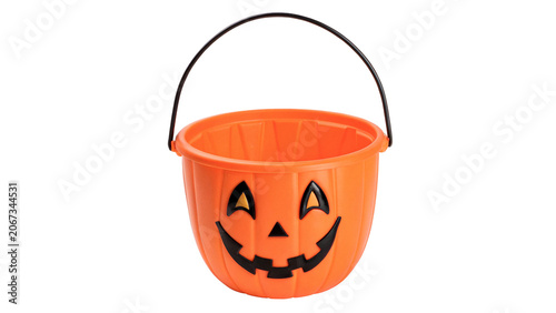 Fotografía Orange plastic pumpkin bucket for halloween trick or treat sweets isolated on tr