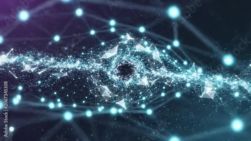 Abstract blue plexus background with glowing dots and lines.