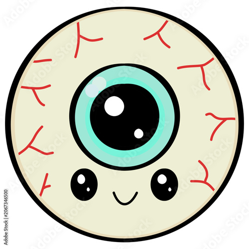 Kawaii Halloween Eyeball Character with Veins and Smile