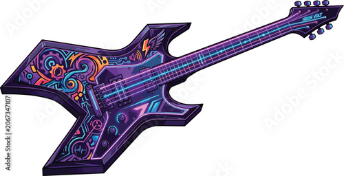 Fotografie Futuristic heavy metal electric guitar vector illustrationFuturistic heavy metal