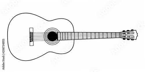 Schilderij op canvas Acoustic Guitar Line Drawing Black Strokes On White Background