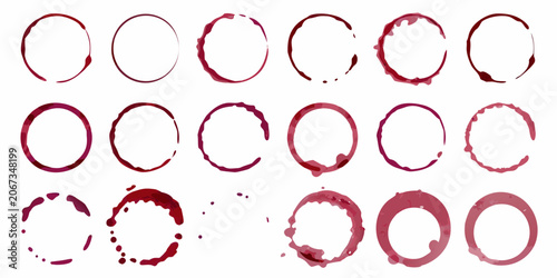 Εκτύπωση καμβά Collection Of Circular Wine Stains On White Background