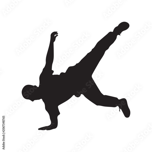 Fotografi Black Silhouettes Breakdancer on a white background