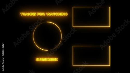Neon yellow you tube end screen template with subscribe button and social media outro overlay youtube