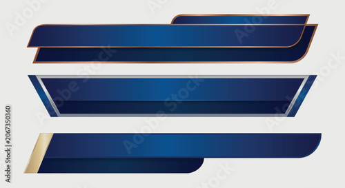 luxury lower third banners in elegant dark blue gradient with gold and silver metallic borders