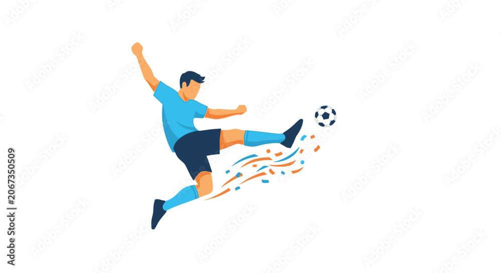 Obraz premium Soccer player kicking a ball with motion lines.
