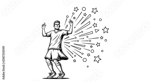 Man celebrating with arms raised excitedly.
