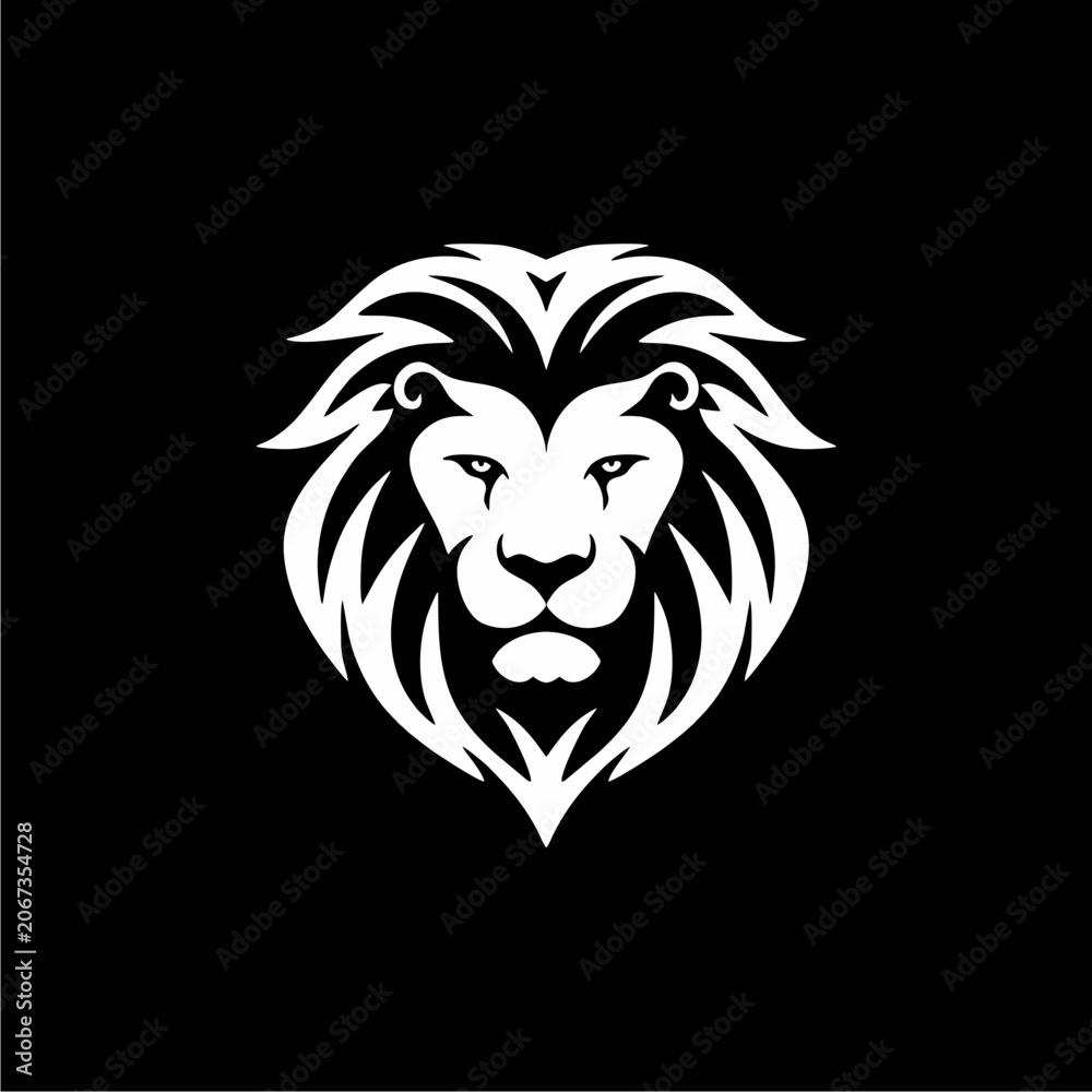 Fototapeta premium Lion Face White Silhouette Graphic.