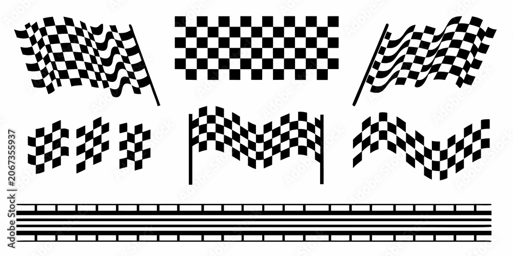 Naklejka premium Checkered Flags And Pattern Black And White Vector Illustration