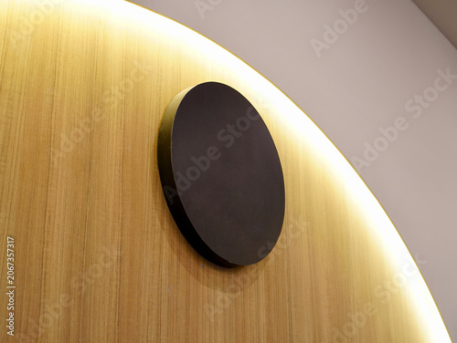 Photography Modern minimalist interior wall decoration featuring a blank black circular sign
