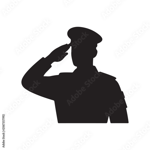 full length Saluting soldier silhouette vector, military man concept.