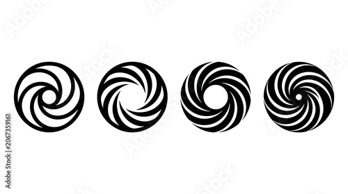 Four different spiral swirl and circular shutter icons in black.