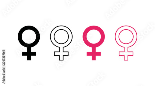 Four female Venus symbols in black and pink with varying line thicknesses.