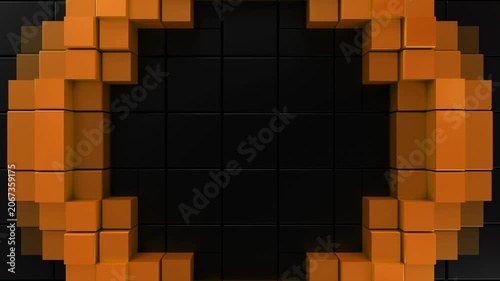 Orange Abstract Split Ring Futuristic Seamless 3D Loop Animation. 3D rendering
