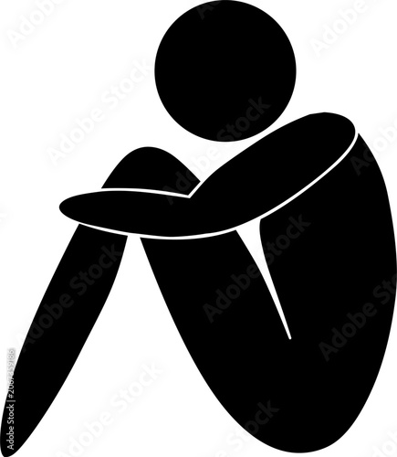 Fotografía Black silhouette illustration of a man sitting alone, on a transparent background with a sad, disappointed, anxious expression