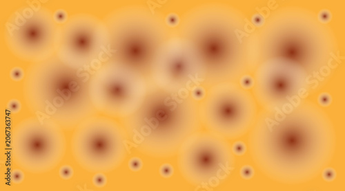Blurred orange background, brown circles, abstract design elements, texture pattern