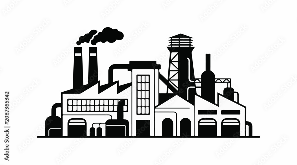 Fototapeta premium Industrial factory with smokestacks emitting smoke