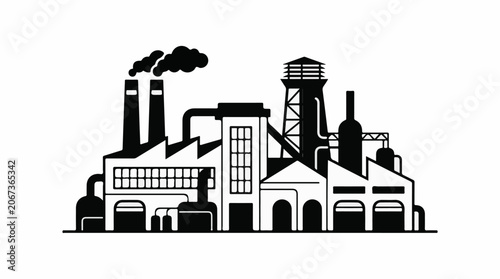 Industrial factory with smokestacks emitting smoke
