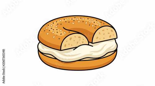 A toasted bagel with cream cheese spread