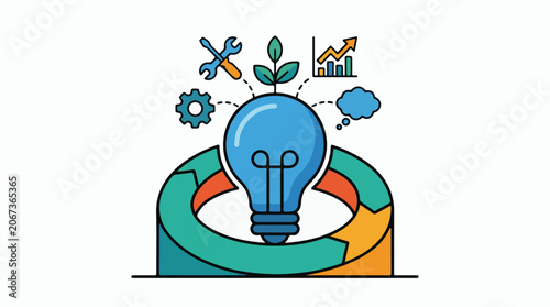 Colorful infographic with a lightbulb and a plant growing out of it