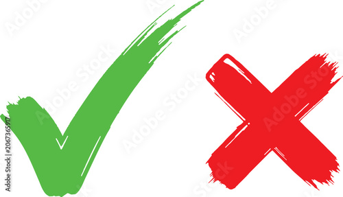 Fotografi Green check mark and red cross symbol, brush stroke style