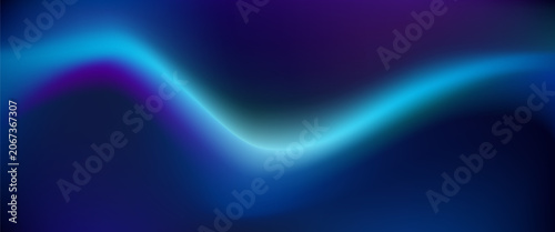 Obraz na plátně Abstract dark blue and purple gradient background with glowing cyan light wave curving across the frame, creating a futuristic atmospheric mood for tech and digital design