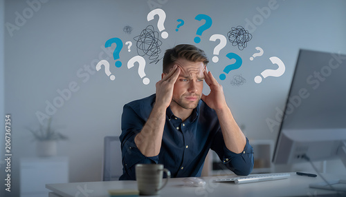 Stressed Professional Man Struggling with Complex Technical Problems at His Desk in the Office
