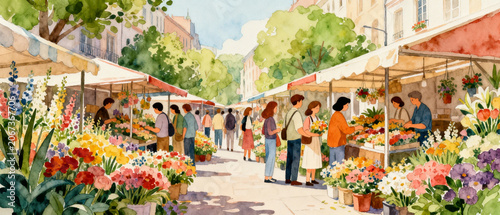 Vintage European Street and Market Watercolor Art