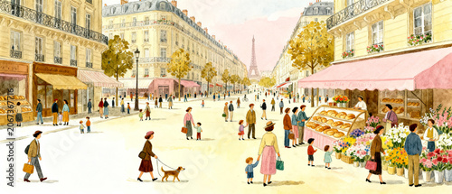 Vintage European Street and Market Watercolor Art