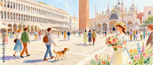Vintage European Street and Market Watercolor Art