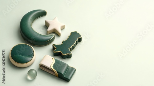 Pakistan Independence Day symbols crescent moon, star, and country map