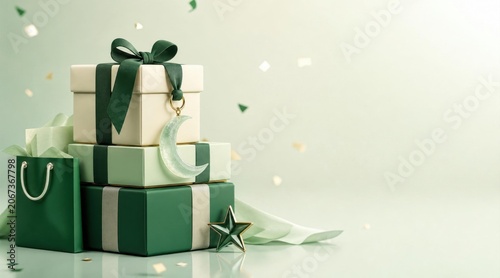 Pakistan Independence Day gift boxes with crescent moon and star ornaments