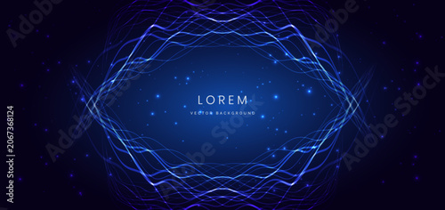 Bild auf Leinwand Futuristic digital blue wave lines glowing on dark background.