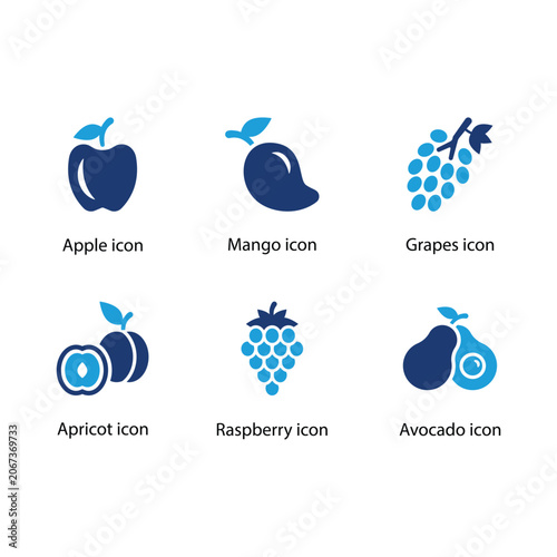 Apple, Mango, Grapes, Apricot, Raspberry, Avocado, icon