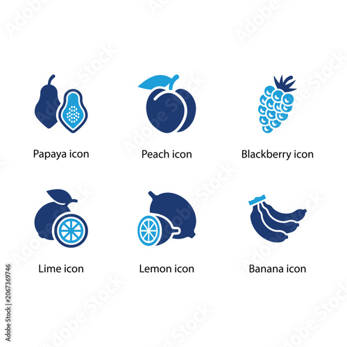 Papaya, Peach, Blackberry, Lime, Lemon, Banana, icon