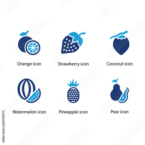 Orange, Strawberry, Coconut, Watermelon, Pineapple, Pear, icon