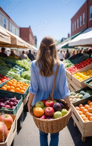 Woman buying vegetables at street farmers market
