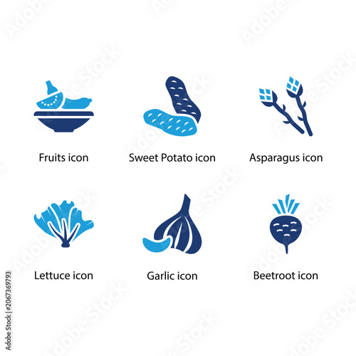 Fruits, Sweet Potato, Asparagus, Lettuce, Garlic, Beetroot, icon