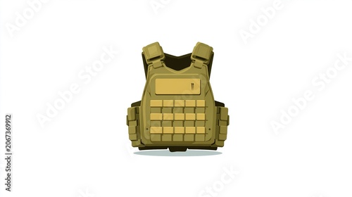 Tactical vest in olive drab color, military equipment symbol, on white
