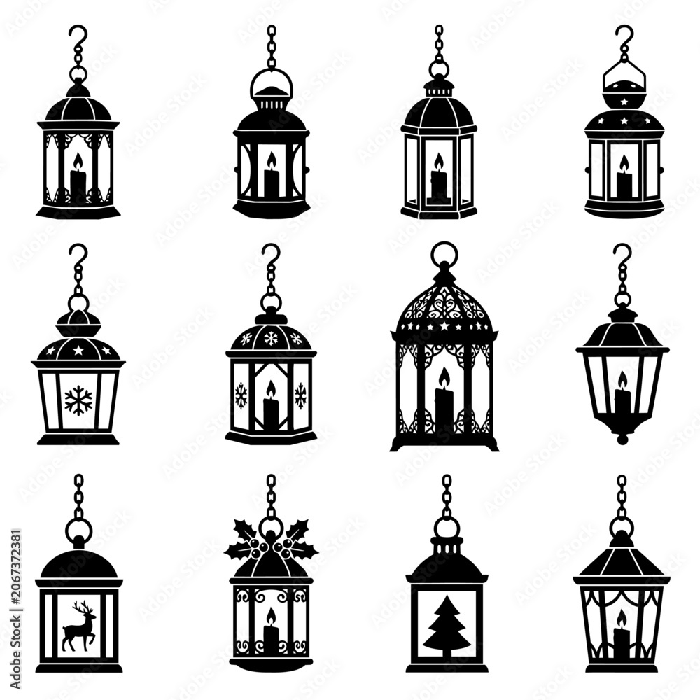 Obraz premium Collection of decorative lanterns with candles and festive elements