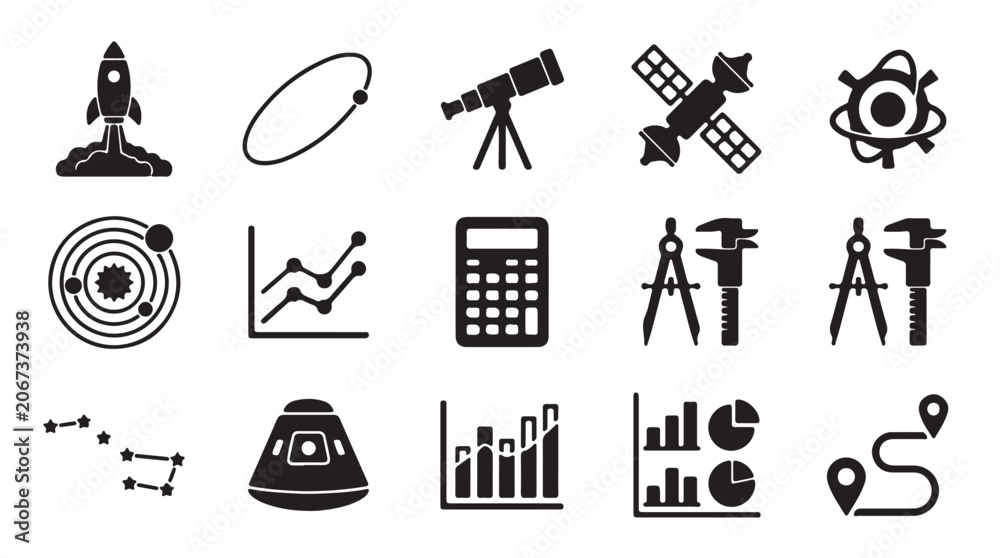 Fototapeta premium Business infographic icons, data analysis symbols, finance and statistics graphics, 16 black vector elements