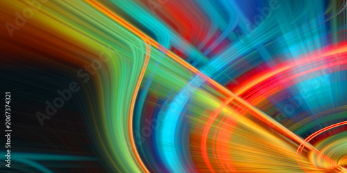 Fotografie Abstract image with vibrant neon colors and bright light streaks creating dynamic swirling patterns and glowing lines