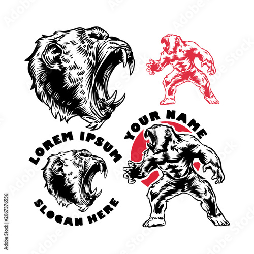 Tablou pe pânză Angry Gorilla and Primal Ape Illustration Pack