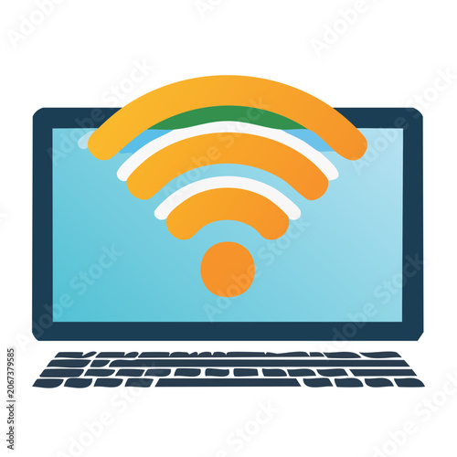 Laptop computer with wireless internet signal icon